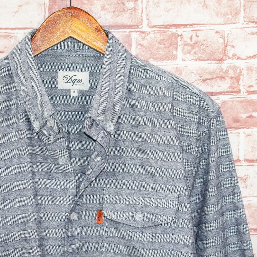 DQM dave's quality meats NY  Button up Shirt Gray stripe Sz Medium
